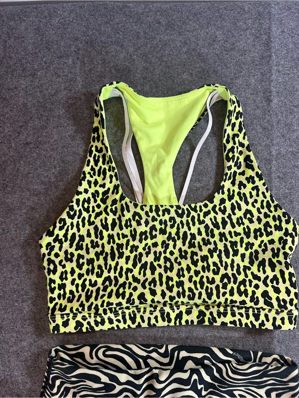 Fabletics Yellow Leopard Racerback Sports Bra